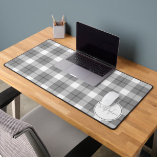 Farmhouse Style Gray & White Plaid Monogram Desk Mat