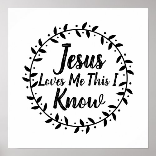 Farmhouse Style Jesus Loves Me Rustic Vine Wreath Poster