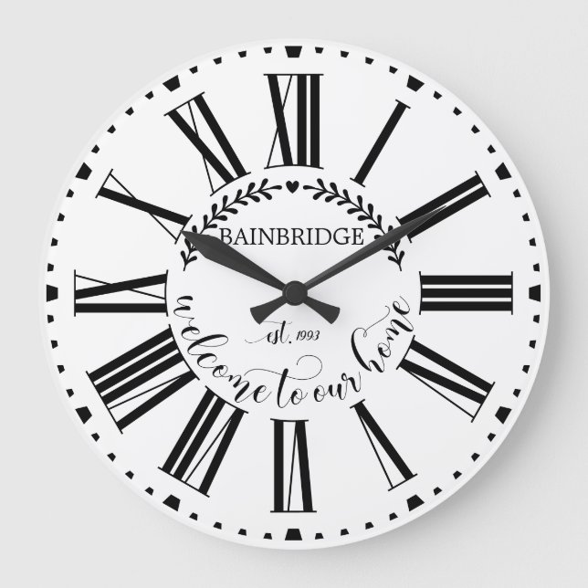 Farmhouse Style Laurel Monogrammed Name Custom  La Large Clock (Front)