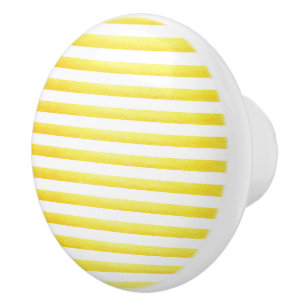 Farmhouse Style LemonYellow Striped Ceramic Knob