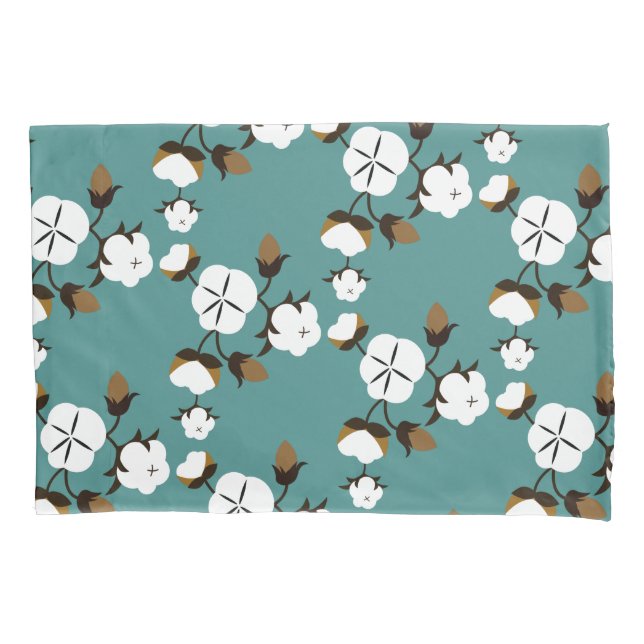Farmhouse Style Modern Cotton Flowers & Teal Pillow Case (Front-Left)