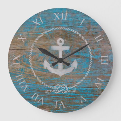 Farmhouse Style Nautical Wood  Anchor Large Clock