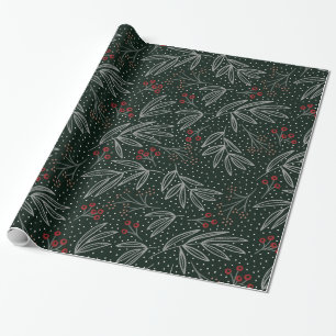 Farmhouse Style Navy Foliage & Berries Wrapping Paper