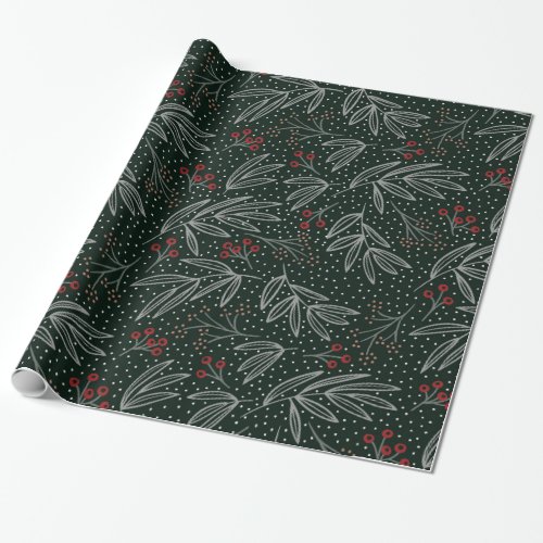 Farmhouse Style Navy Foliage  Berries Wrapping Paper