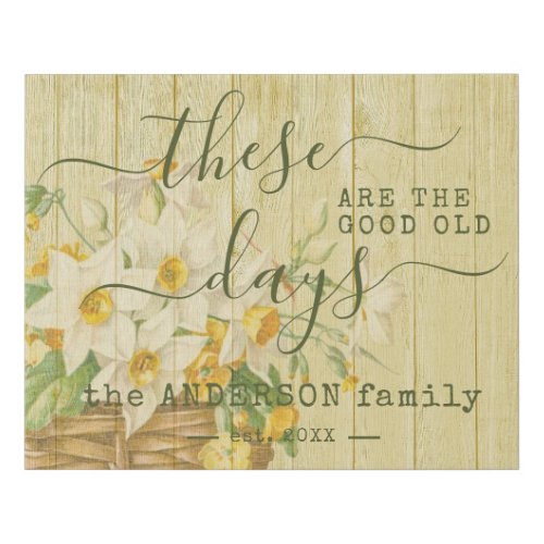 Farmhouse Style Personalized Rustic Spring Floral Faux Canvas Print
