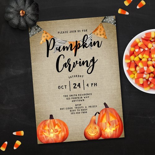 Farmhouse Style Pumpkin Carving Party Invitation 