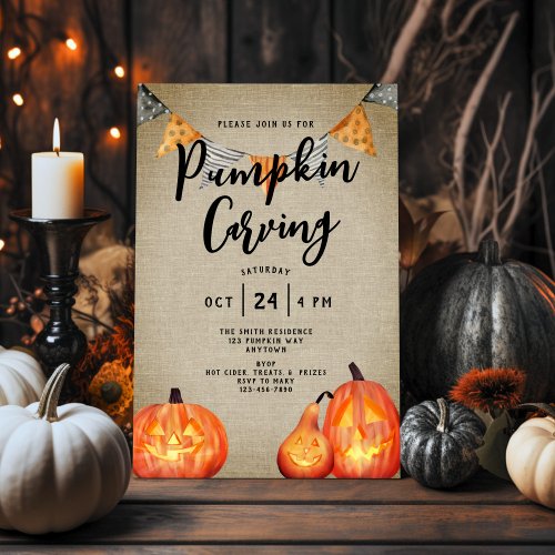 Farmhouse Style Pumpkin Carving Party Invitation 