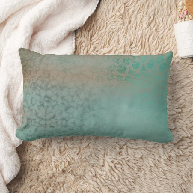Farmhouse Style Rustic Antique Teal Faux Lace Lumbar Pillow (Blanket)