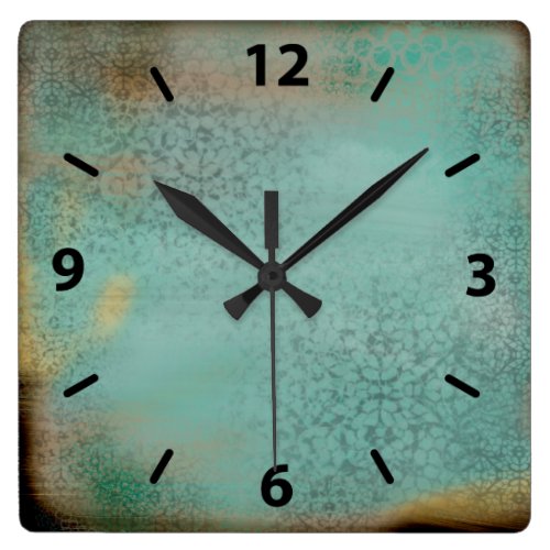 Farmhouse Style Rustic Antique Teal Faux Lace Square Wall Clock