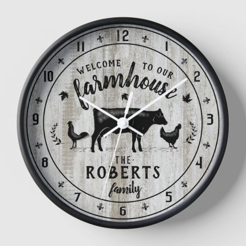 Farmhouse Style Rustic Barn Wood Cow Custom Name Clock