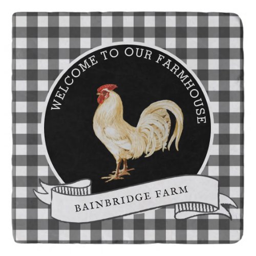Farmhouse Style Rustic Country Rooster   Square Pa Trivet