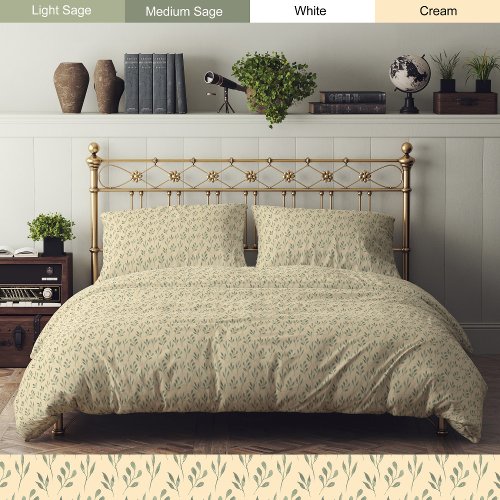 Farmhouse Style Sage Green and Cream Duvet Cover