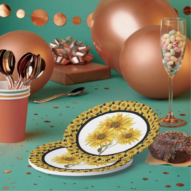 Farmhouse Style Sunflower Floral Paper Plates (Multi)