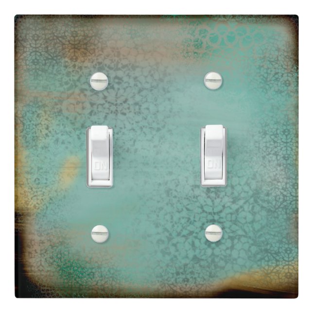Farmhouse Style Teal Faux Lace Pattern Light Switch Cover (In Situ)