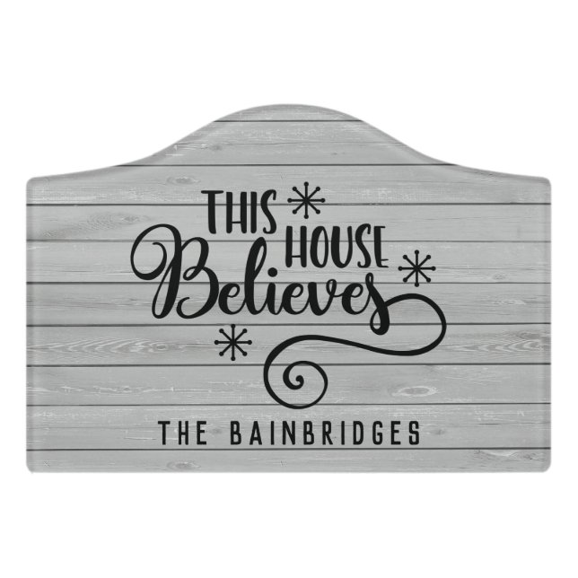 FARMHOUSE STYLE THIS HOUSE BELIEVES FAMILY NAME DOOR SIGN (Small Crest Front)