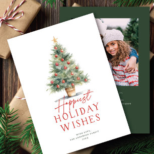 Farmhouse Style Watercolor Christmas Tree + Photo Holiday Card