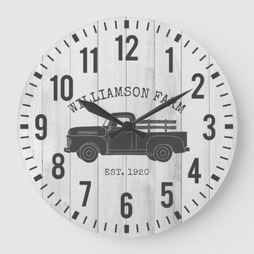 Farmhouse Style Wood Truck Family Name  Large Clock