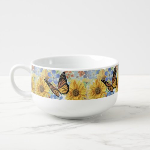 Farmhouse Sunflower and Butterflies  Soup Mug