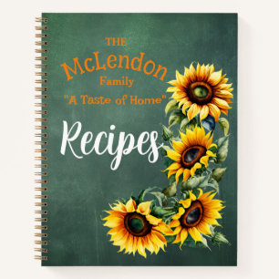 Farmhouse Sunflower Green Chalkboard Spiral Recipe Notebook