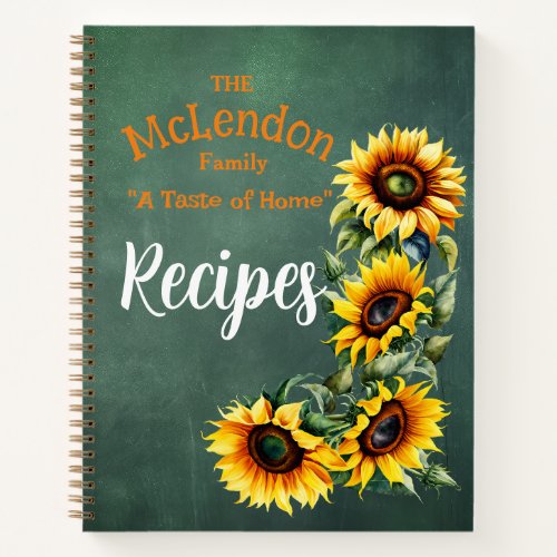 Farmhouse Sunflower Green Chalkboard Spiral Recipe Notebook