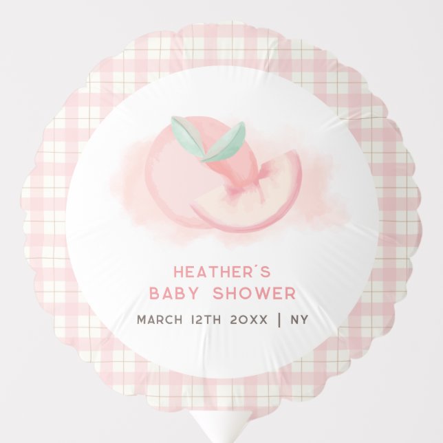Farmhouse  Sweet Pink Gingham Peach Baby Shower  Balloon (Front)