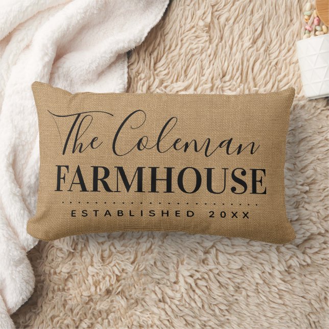 Farmhouse Tan Family Monogram Throw Pillow (Blanket)