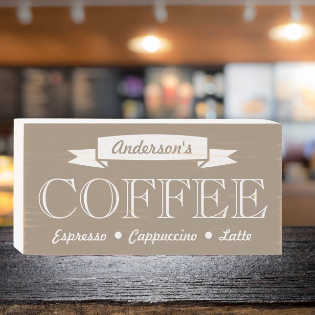 Farmhouse Tan & White Signature Coffee Shop  Wooden Box Sign (Creator Uploaded)