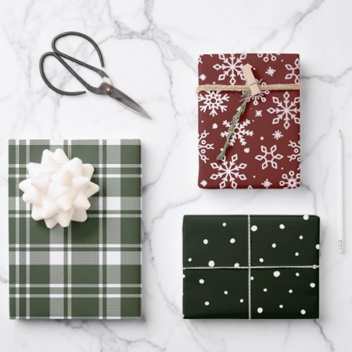Farmhouse Tartan Plaid Green and Red Wrapping Paper Sheets