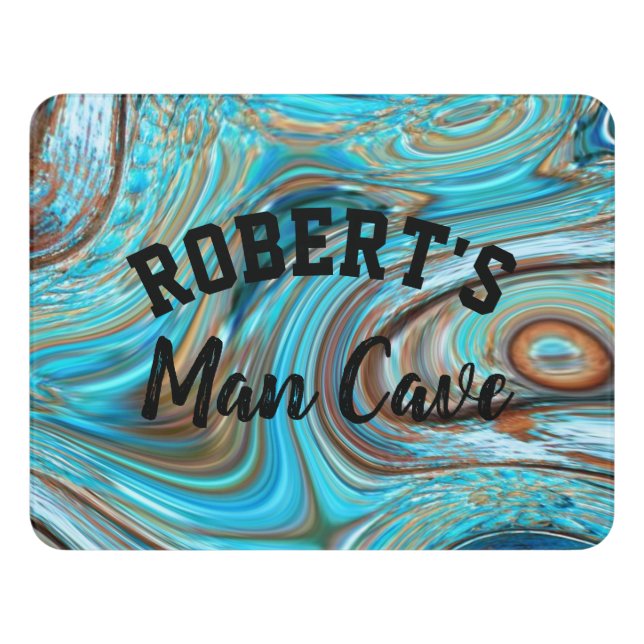 farmhouse  teal blue Woodgrain turquoise Man Cave Door Sign (Contemporary Front)