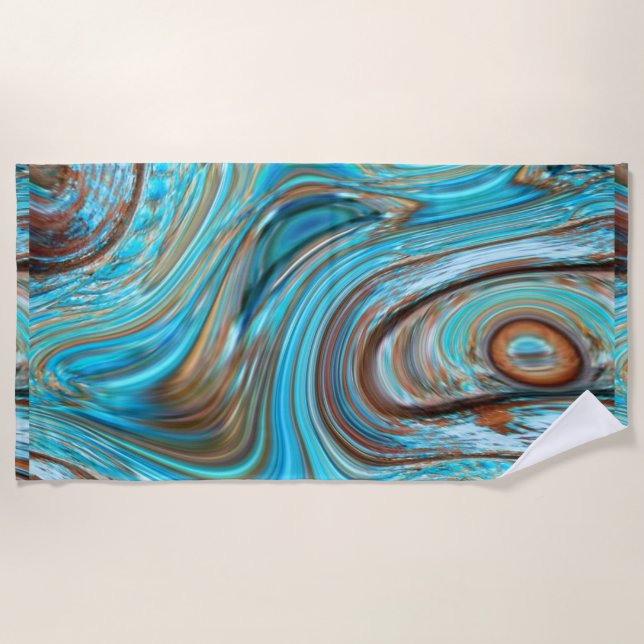 farmhouse  teal blue Woodgrain turquoise swirls Beach Towel (Front)