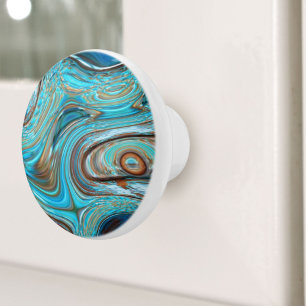 farmhouse teal blue Woodgrain turquoise swirls Ceramic Knob