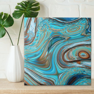 farmhouse teal blue Woodgrain turquoise swirls Ceramic Tile