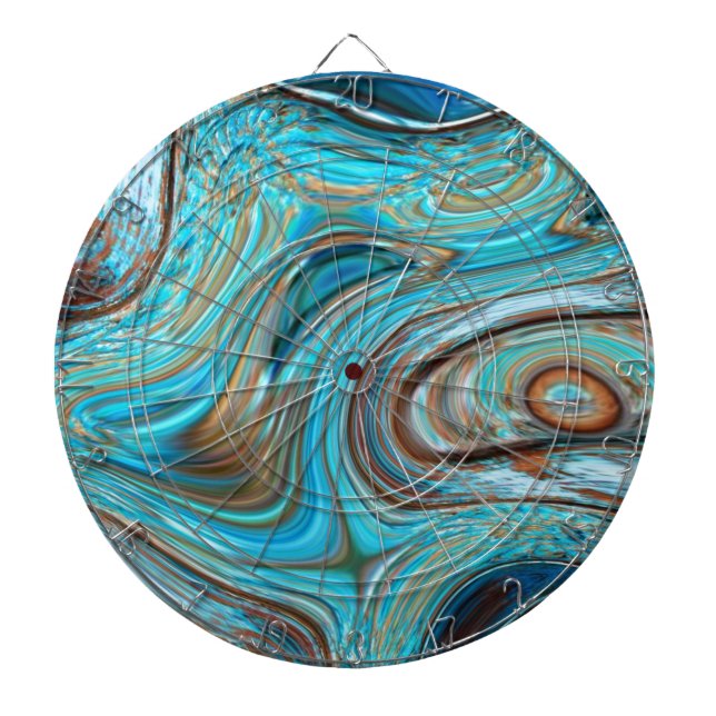 farmhouse  teal blue Woodgrain turquoise swirls Dart Board (Front)