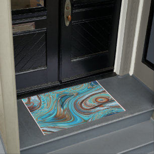 farmhouse teal blue Woodgrain turquoise swirls Doormat