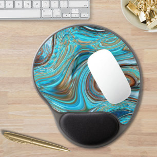 farmhouse teal blue Woodgrain turquoise swirls Gel Mouse Pad