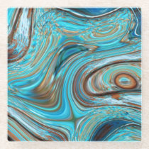 farmhouse  teal blue Woodgrain turquoise swirls Glass Coaster