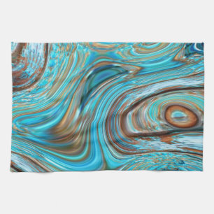 farmhouse  teal blue Woodgrain turquoise swirls Kitchen Towel