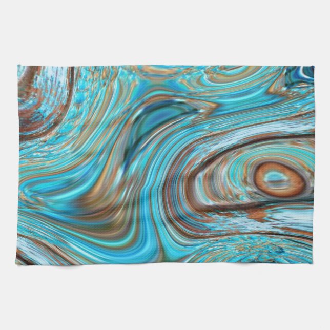 farmhouse  teal blue Woodgrain turquoise swirls Kitchen Towel (Horizontal)