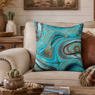 farmhouse teal blue Woodgrain turquoise swirls Outdoor Pillow