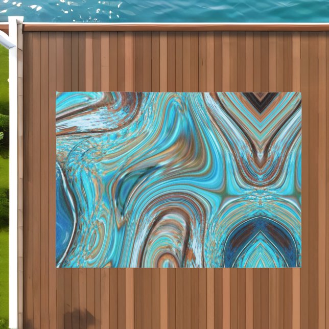 farmhouse  teal blue Woodgrain turquoise swirls Outdoor Rug (Insitu (Outdoor 1))