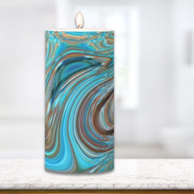 farmhouse  teal blue Woodgrain turquoise swirls Pillar Candle (farmhouse teal blue Woodgrain turquoise swirls Pillar Candle)
