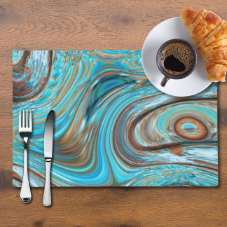 farmhouse  teal blue Woodgrain turquoise swirls Placemat