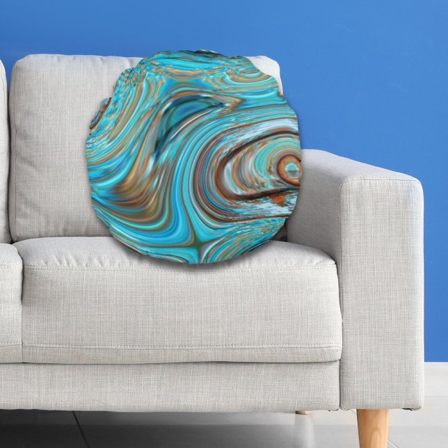farmhouse  teal blue Woodgrain turquoise swirls Round Pillow (farmhouse teal blue Woodgrain turquoise swirls Round Pillow)