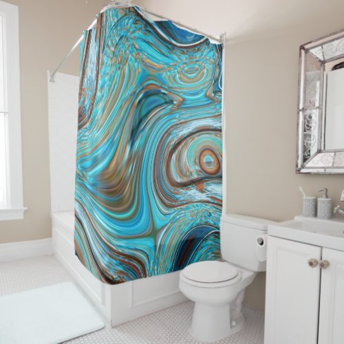 farmhouse  teal blue Woodgrain turquoise swirls Shower Curtain