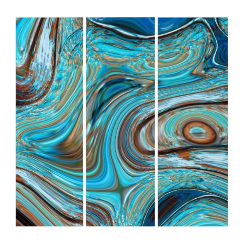farmhouse  teal blue Woodgrain turquoise swirls Triptych