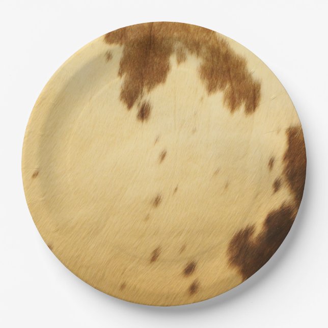 Farmhouse Texas Longhorn Cowhide Animal Print Paper Plates (Front)