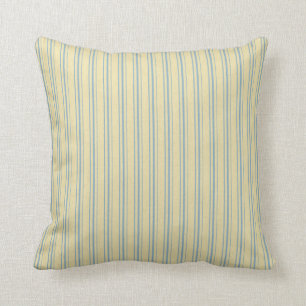 Farmhouse Throw Ticking Stripe Pattern Blue Yellow Throw Pillow