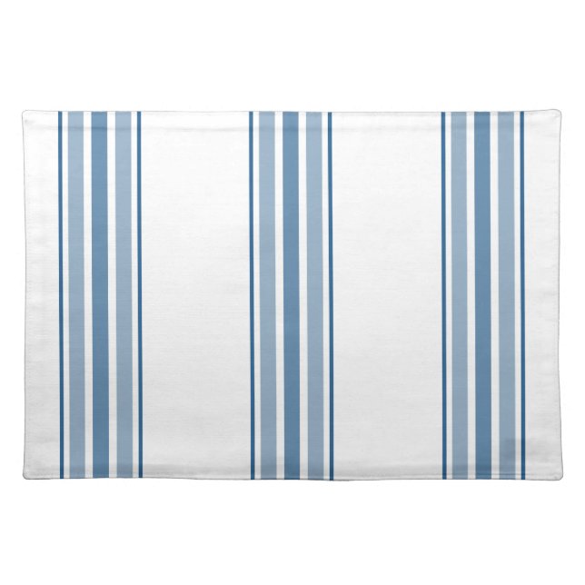 Farmhouse Ticking Stripes, Blue on White Cloth Placemat (Front)