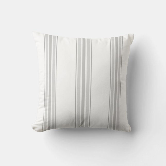 Farmhouse Ticking Stripes, Gray on White Throw Pillow (Front)