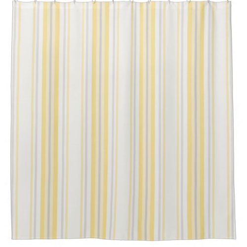 Farmhouse Ticking Stripes Lemon Yellow Gray Shower Curtain